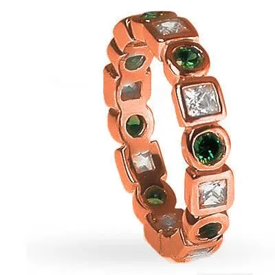 1.65 CT Round & Princess Cut Green Emeralds & Diamonds - Eternity Ring
