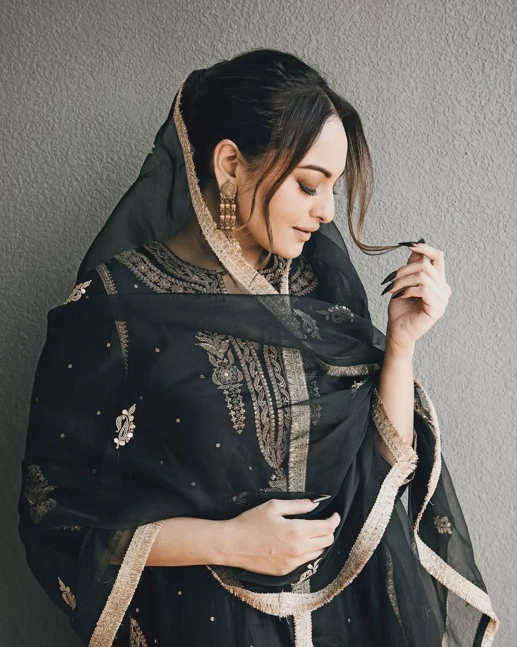 Charming Black Colored Pure Chinon Silk Heavy Embroidery Work Sharara Suits Sets For Women