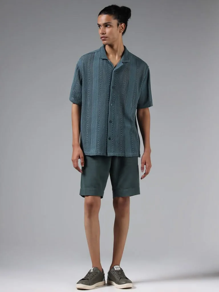 ETA Emerald Green Crochet Cotton Resort-Fit Shirt