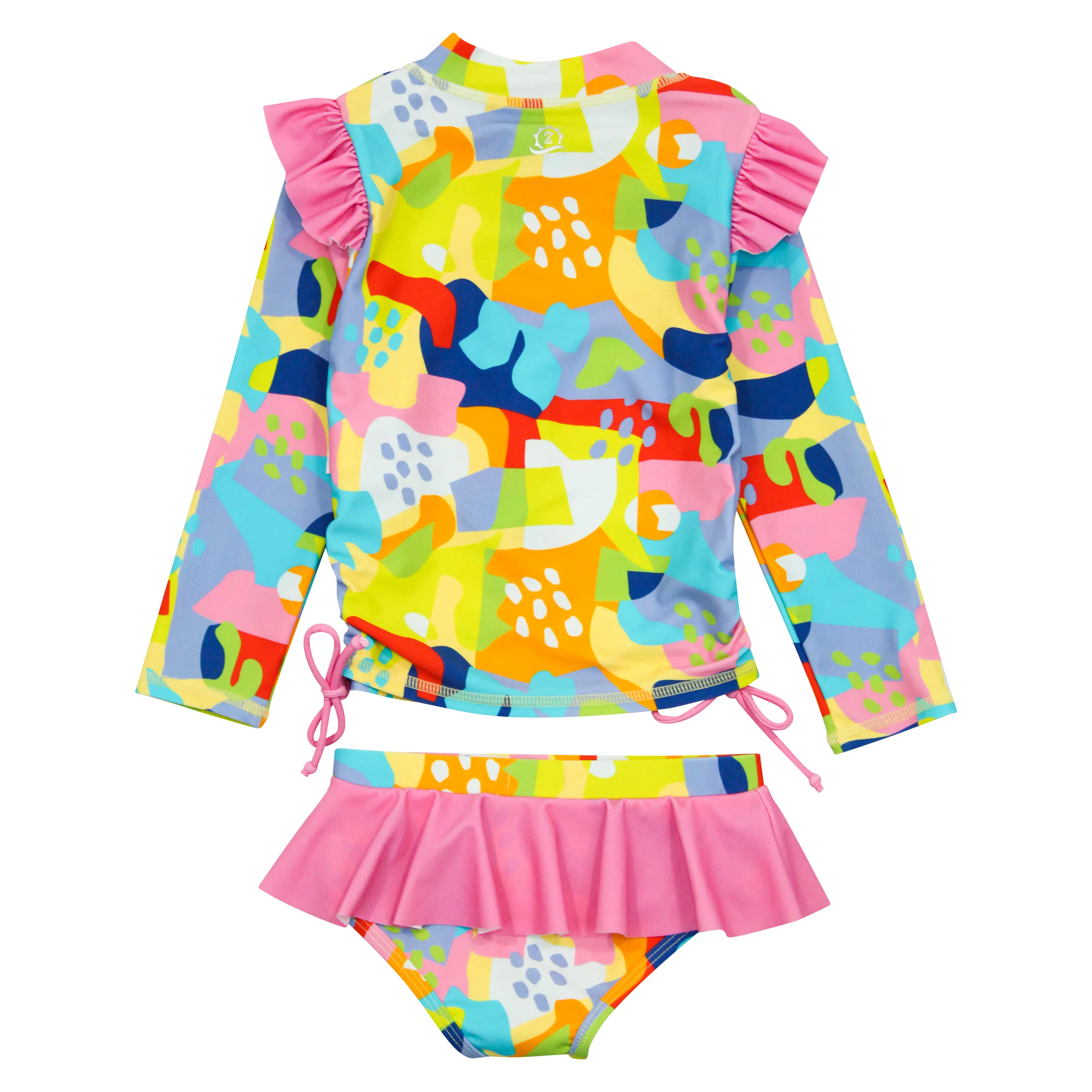 Girls Long Sleeve Rash Guard Ruffle Bottom Swimsuit Set (2 Piece) | "Joyful"