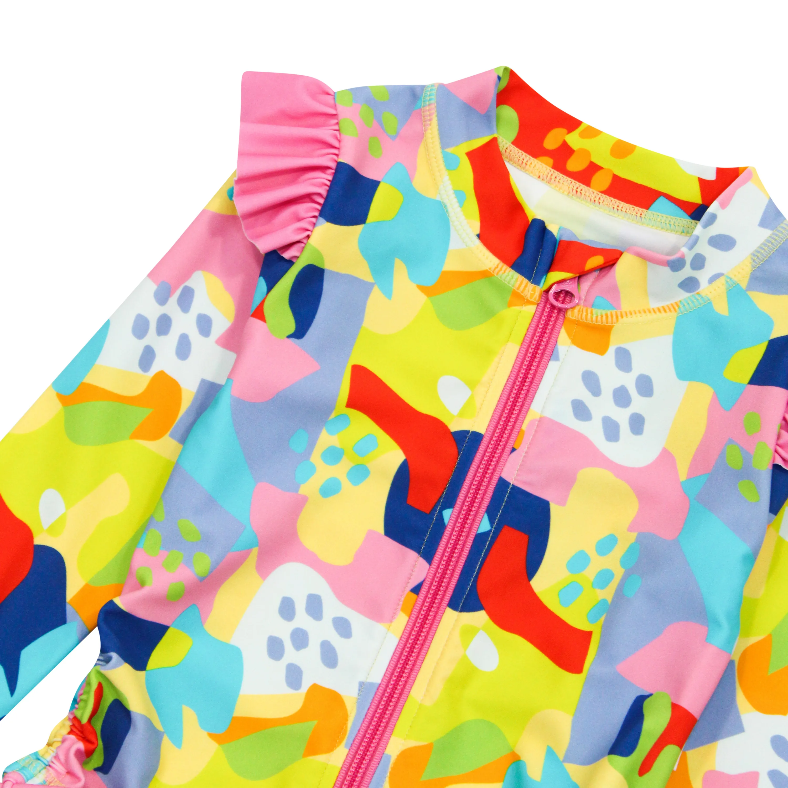 Girls Long Sleeve Rash Guard Ruffle Bottom Swimsuit Set (2 Piece) | "Joyful"