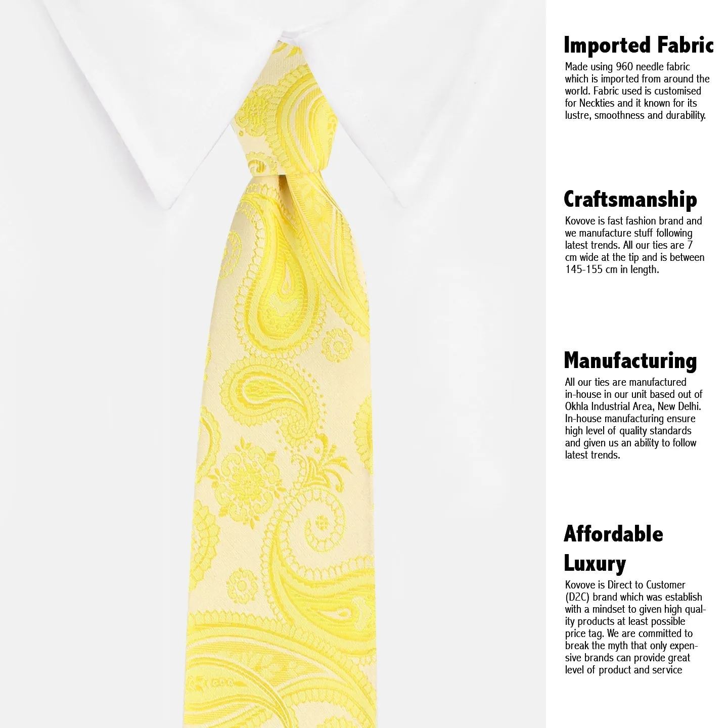 Kovove Yellow Paisley Necktie and Pocket Square Gift Box