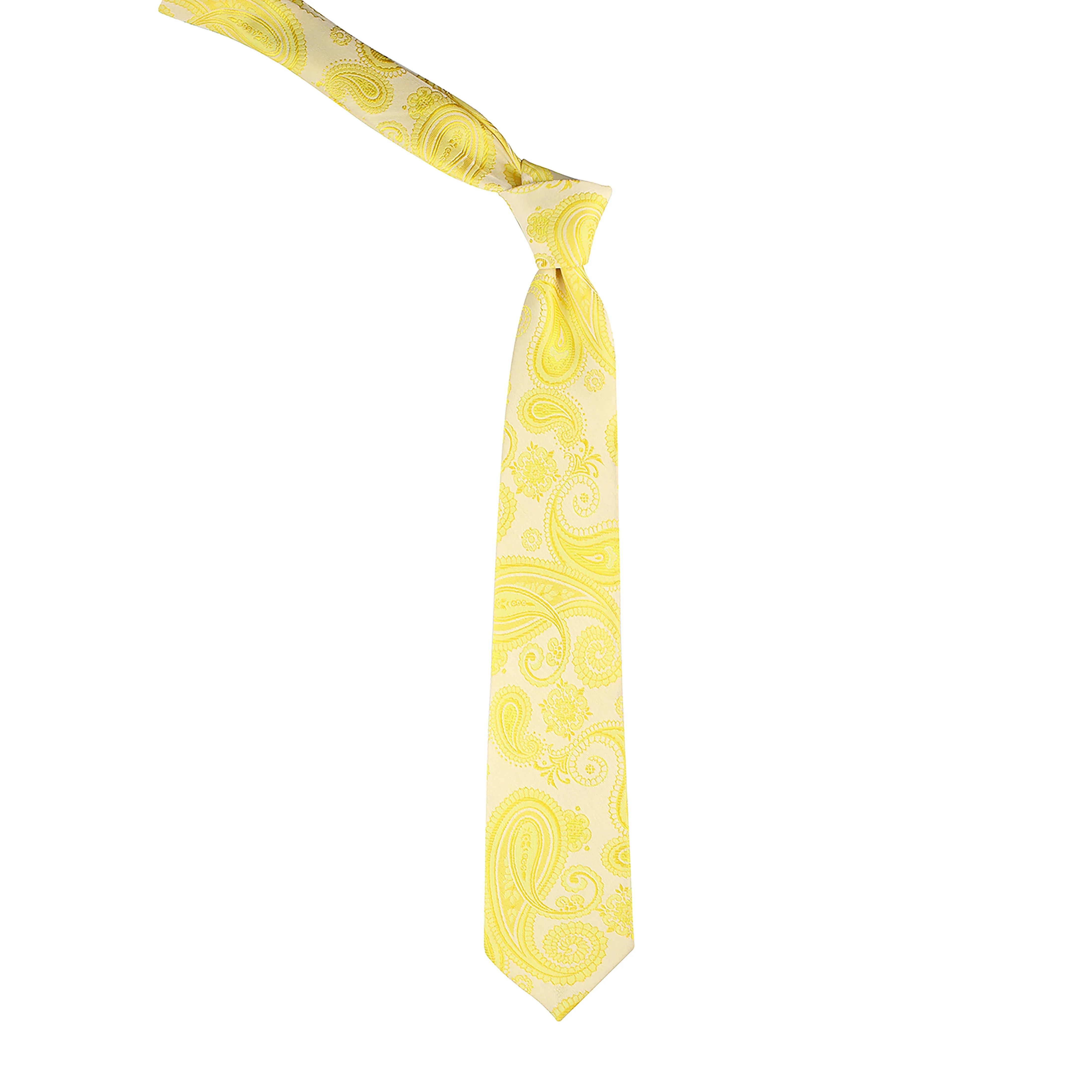 Kovove Yellow Paisley Necktie and Pocket Square Gift Box