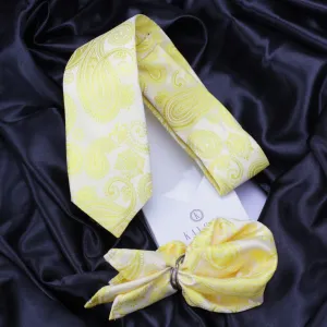 Kovove Yellow Paisley Necktie and Pocket Square Gift Box