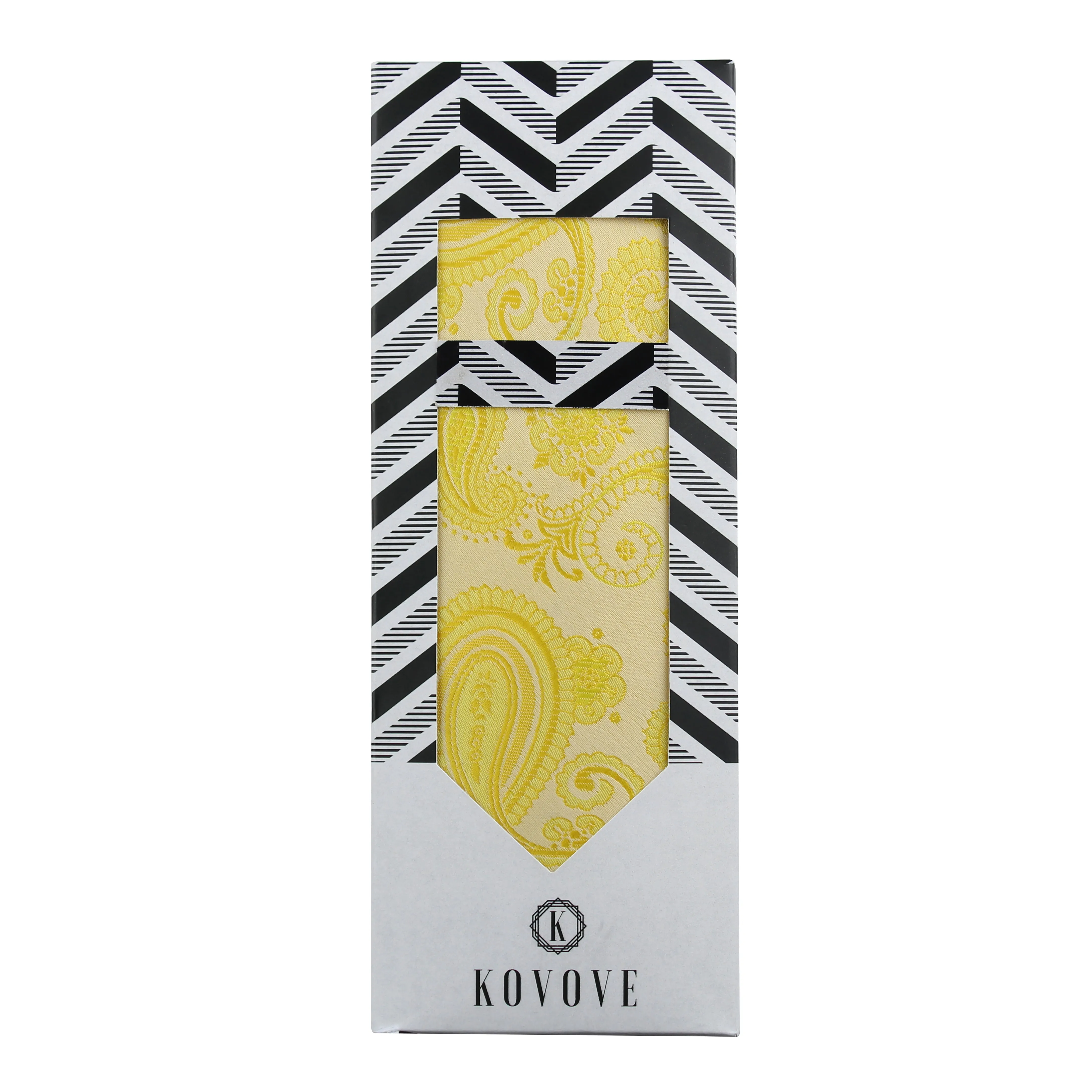 Kovove Yellow Paisley Necktie and Pocket Square Gift Box