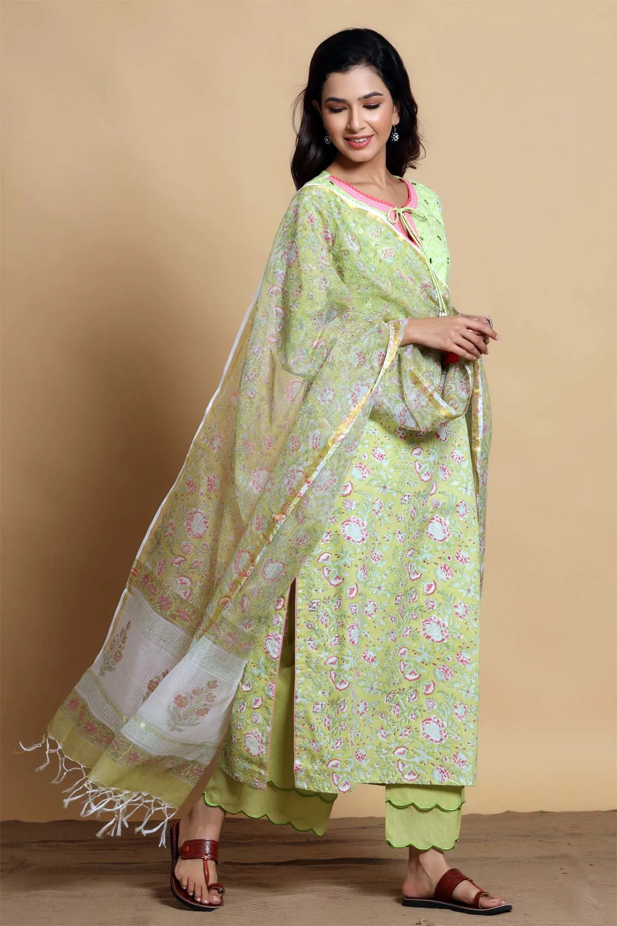 Kurta/Dupatta set in Lime green color