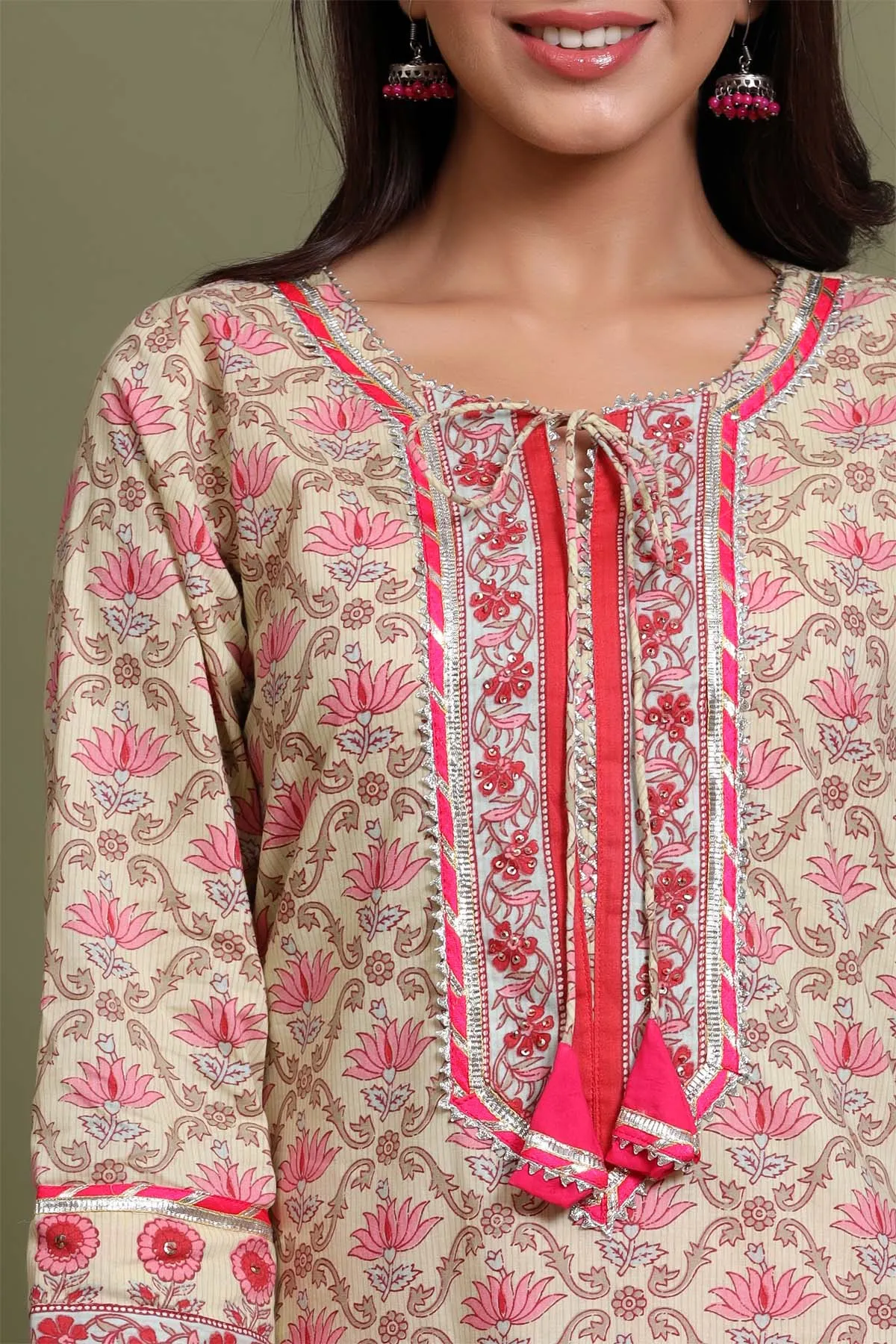 Long length straight fit kurta in olive green