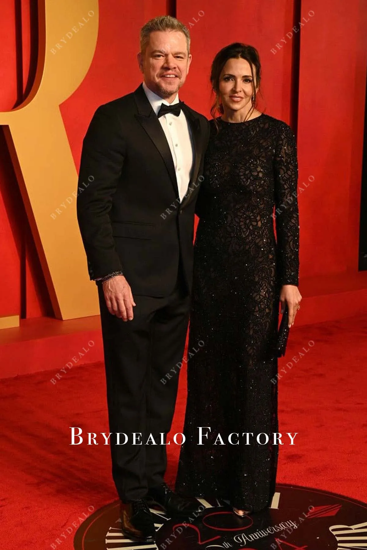 Luciana Barroso Black Lace 2024 Oscars After Party Dress