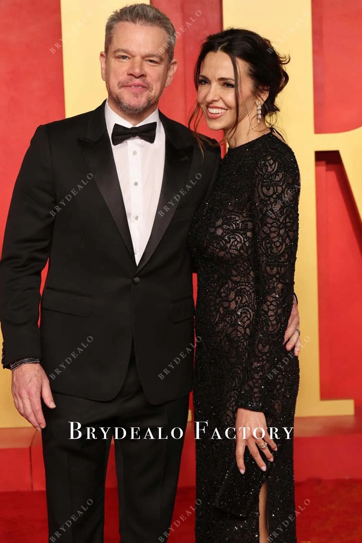 Luciana Barroso Black Lace 2024 Oscars After Party Dress