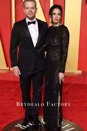 Luciana Barroso Black Lace 2024 Oscars After Party Dress