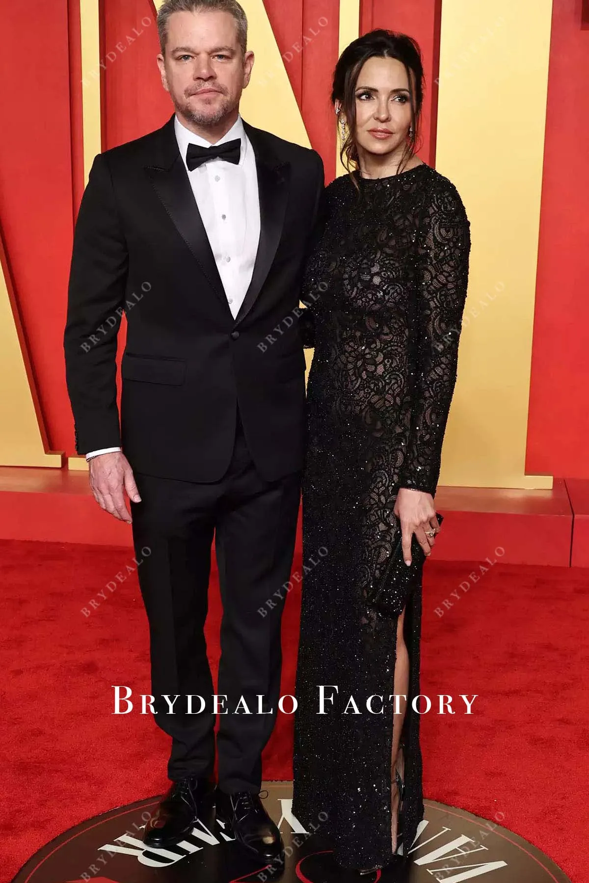 Luciana Barroso Black Lace 2024 Oscars After Party Dress