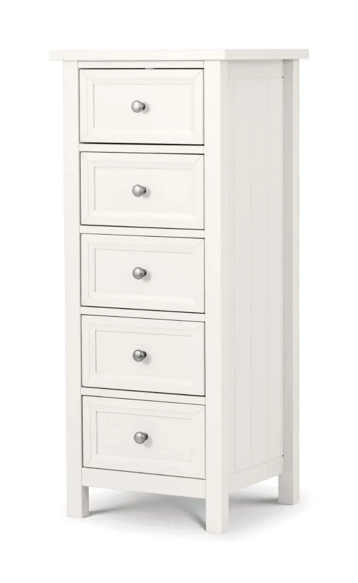 Maine 5 Drawer Tall Chest - Surf White