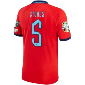 Nike England John Stones Away Jersey 22/23 w/ Euro Qualifier Patches (Challenge Red/Blue Void)