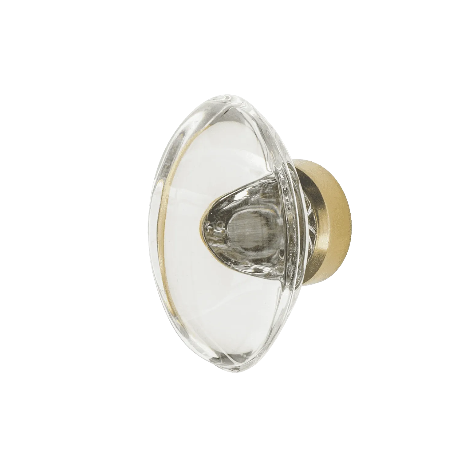 Oval Clear Crystal 1 3/4" Cabinet Knob in Polished Brass