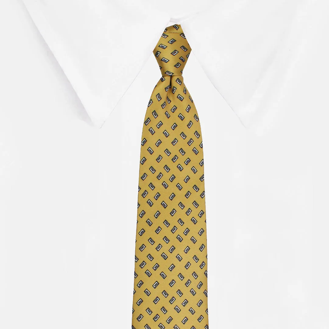 Peluche Monochrome Mosaic Brown Broad Neck Tie & Pocket Square Set for Men