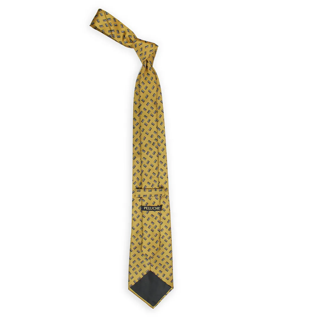 Peluche Monochrome Mosaic Brown Broad Neck Tie & Pocket Square Set for Men