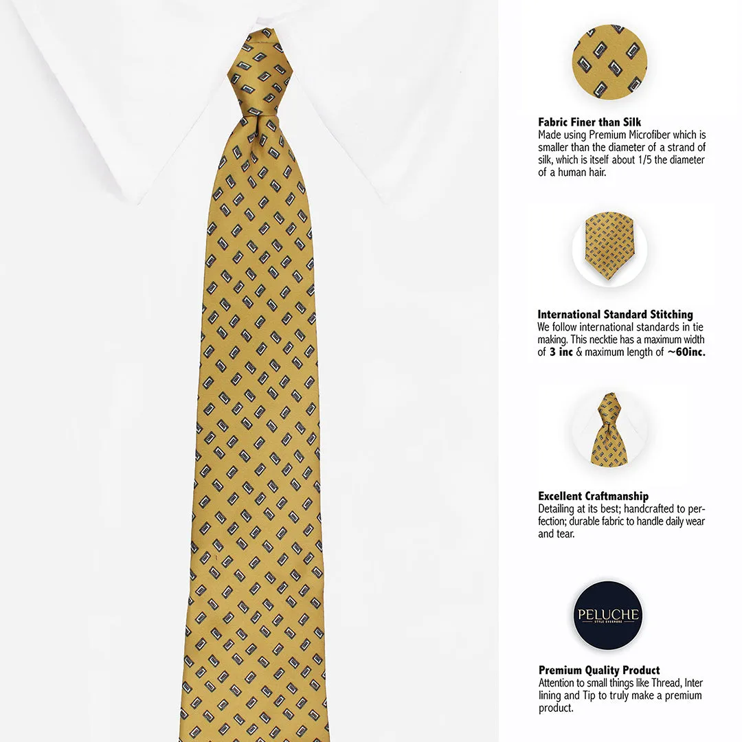 Peluche Monochrome Mosaic Brown Broad Neck Tie & Pocket Square Set for Men