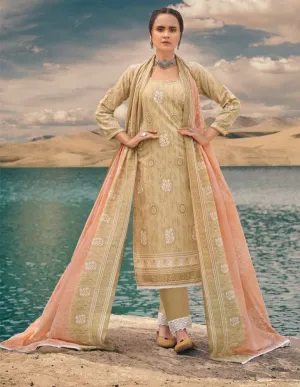 Pure Cotton Brown Unstitched Printed Suit Material