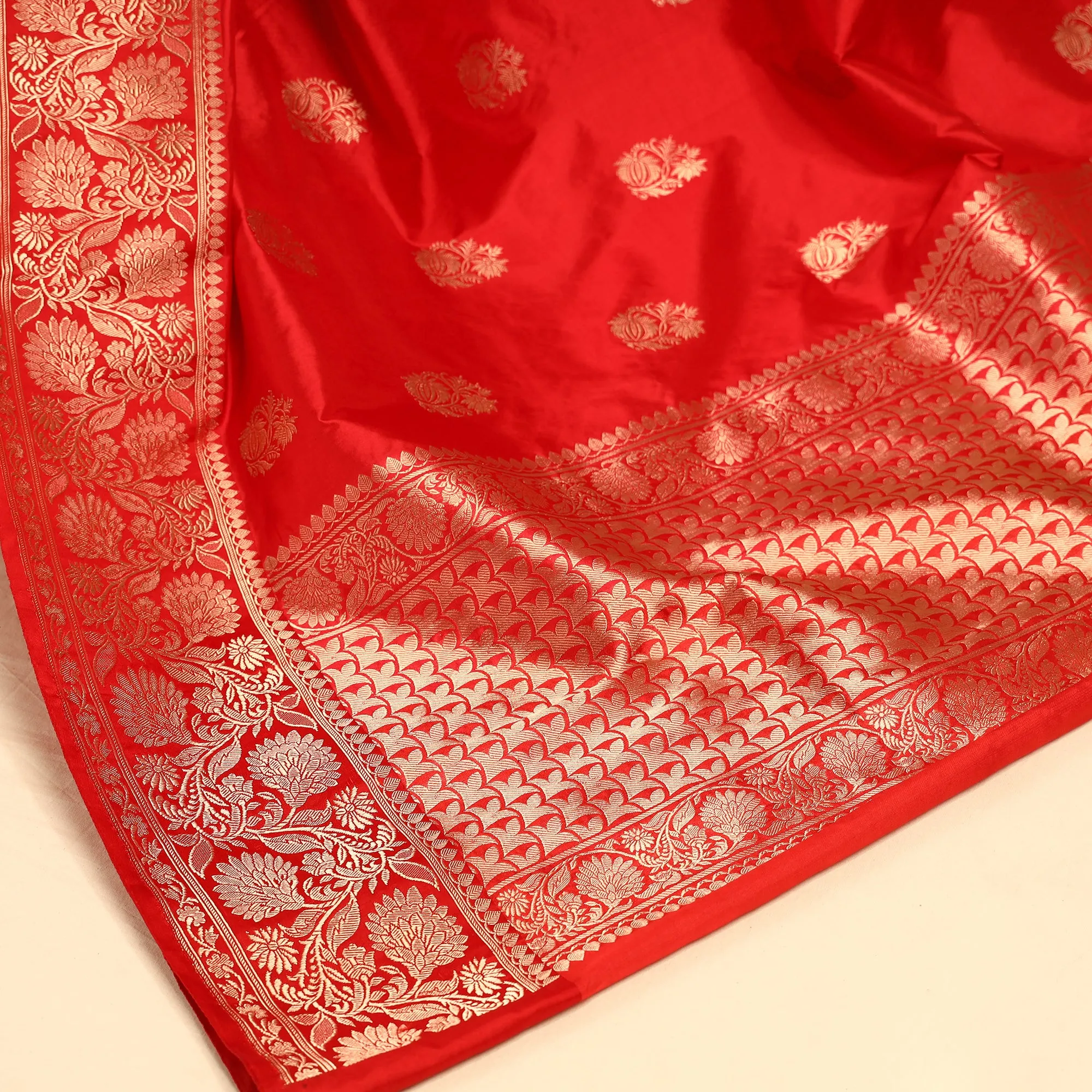 Red - Banarasi Handloom Pure Katan Silk Kaduwa Zari Buti Saree
