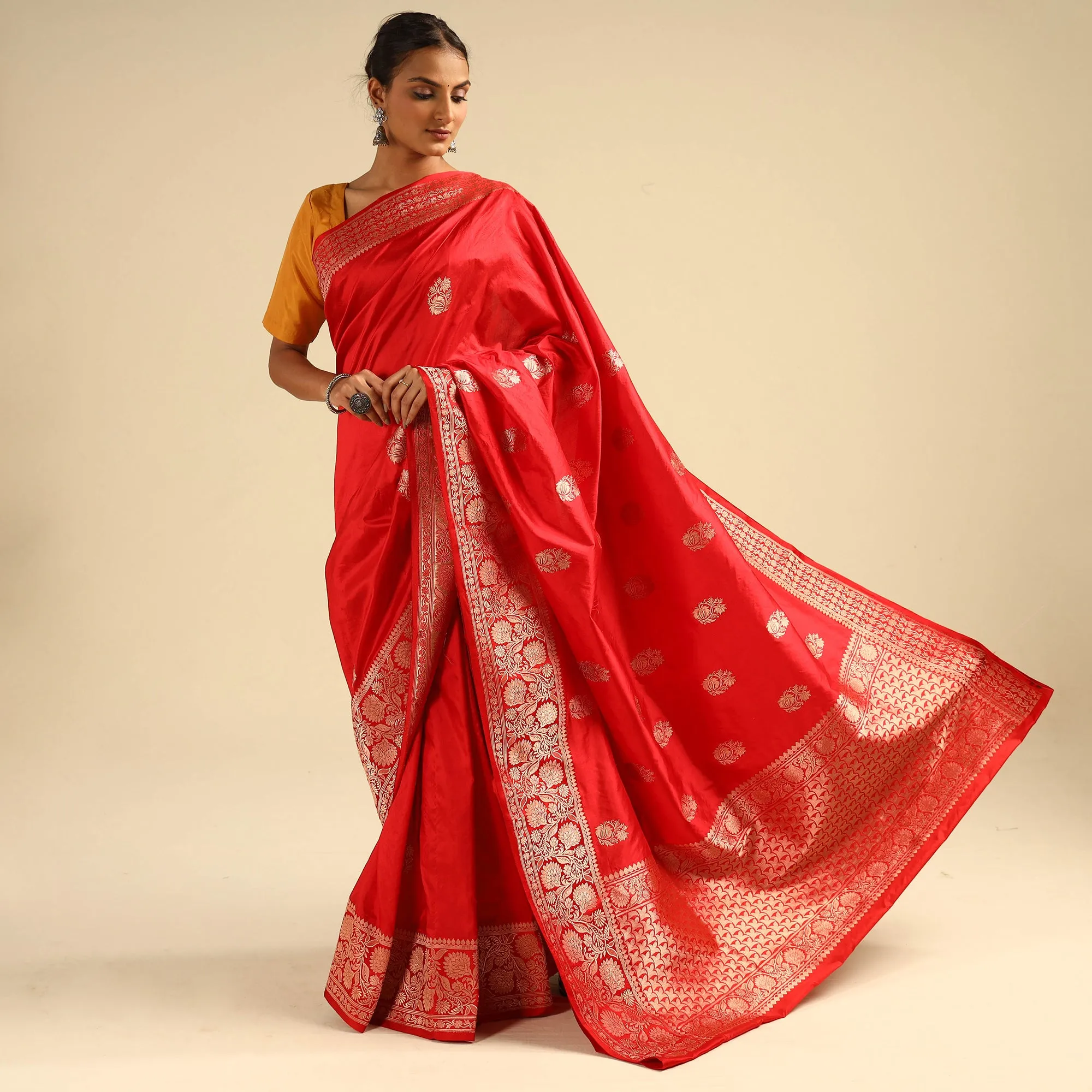 Red - Banarasi Handloom Pure Katan Silk Kaduwa Zari Buti Saree