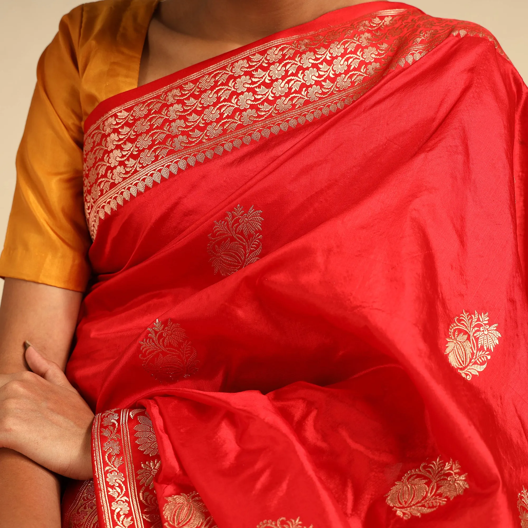 Red - Banarasi Handloom Pure Katan Silk Kaduwa Zari Buti Saree