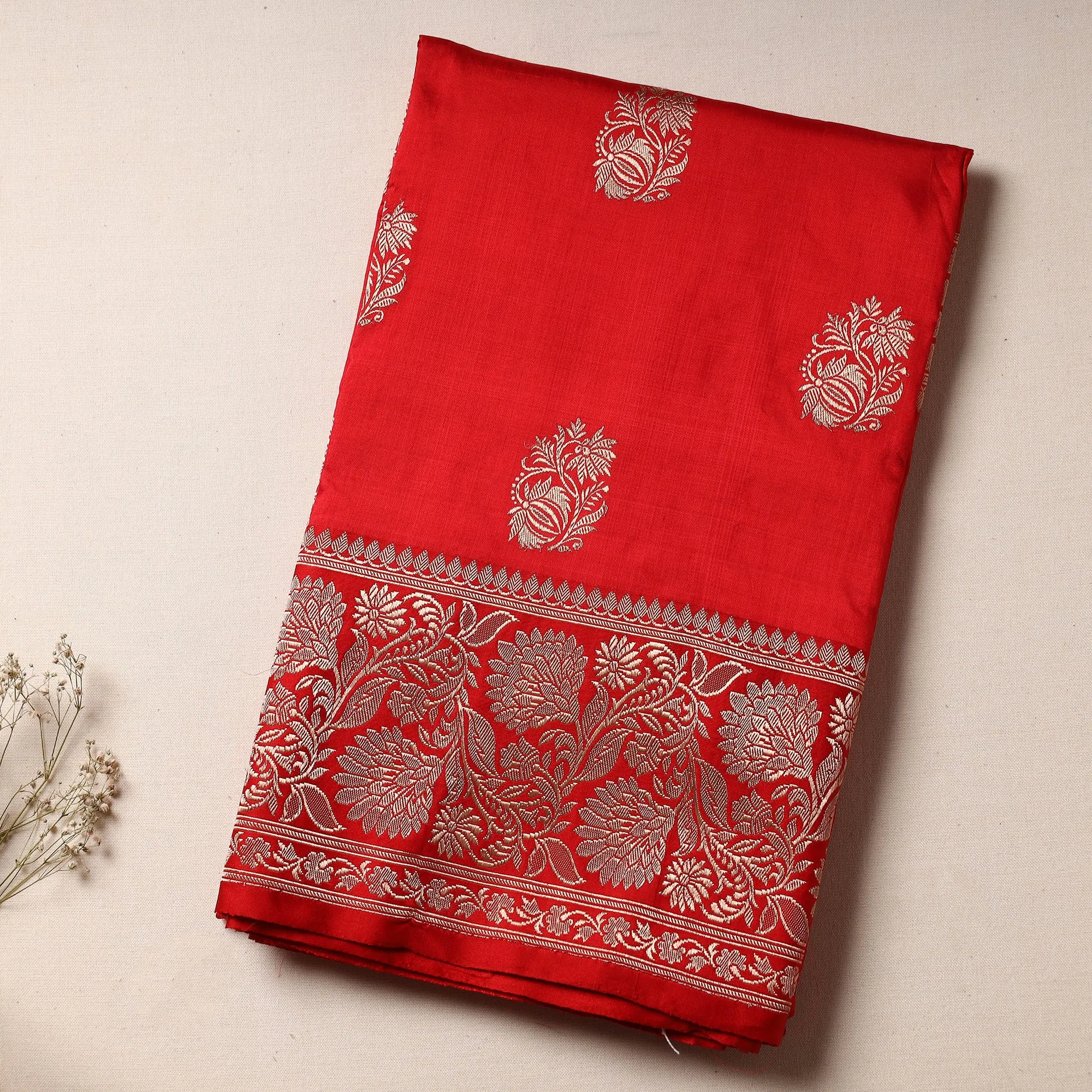 Red - Banarasi Handloom Pure Katan Silk Kaduwa Zari Buti Saree