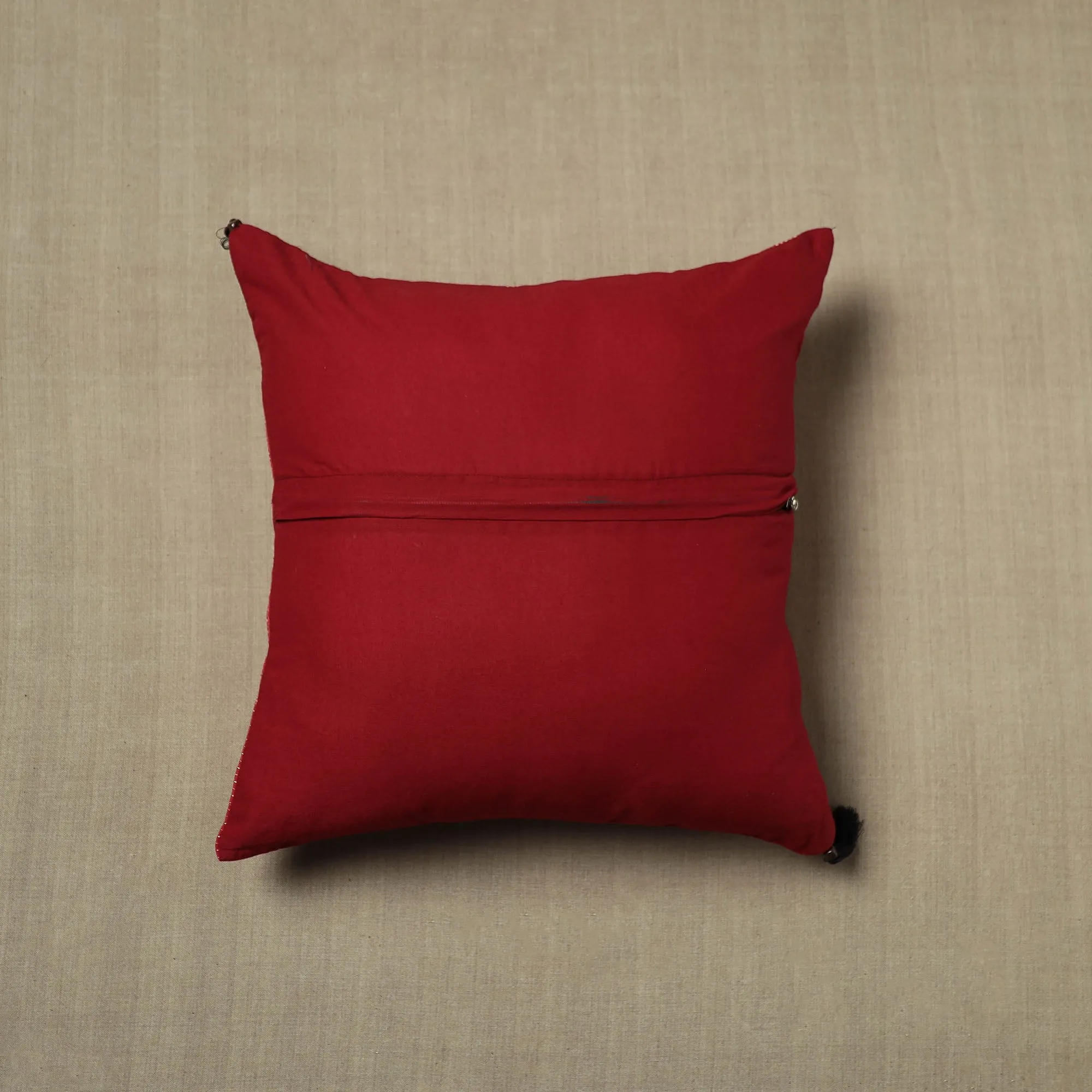 Red - Pure Cotton Kantha Stitch Ikat Cushion Cover (16 x 16 in) 09