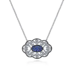 Sterling Silver Vintage Inspired Open Work Filigree Multi Color Stones Necklace