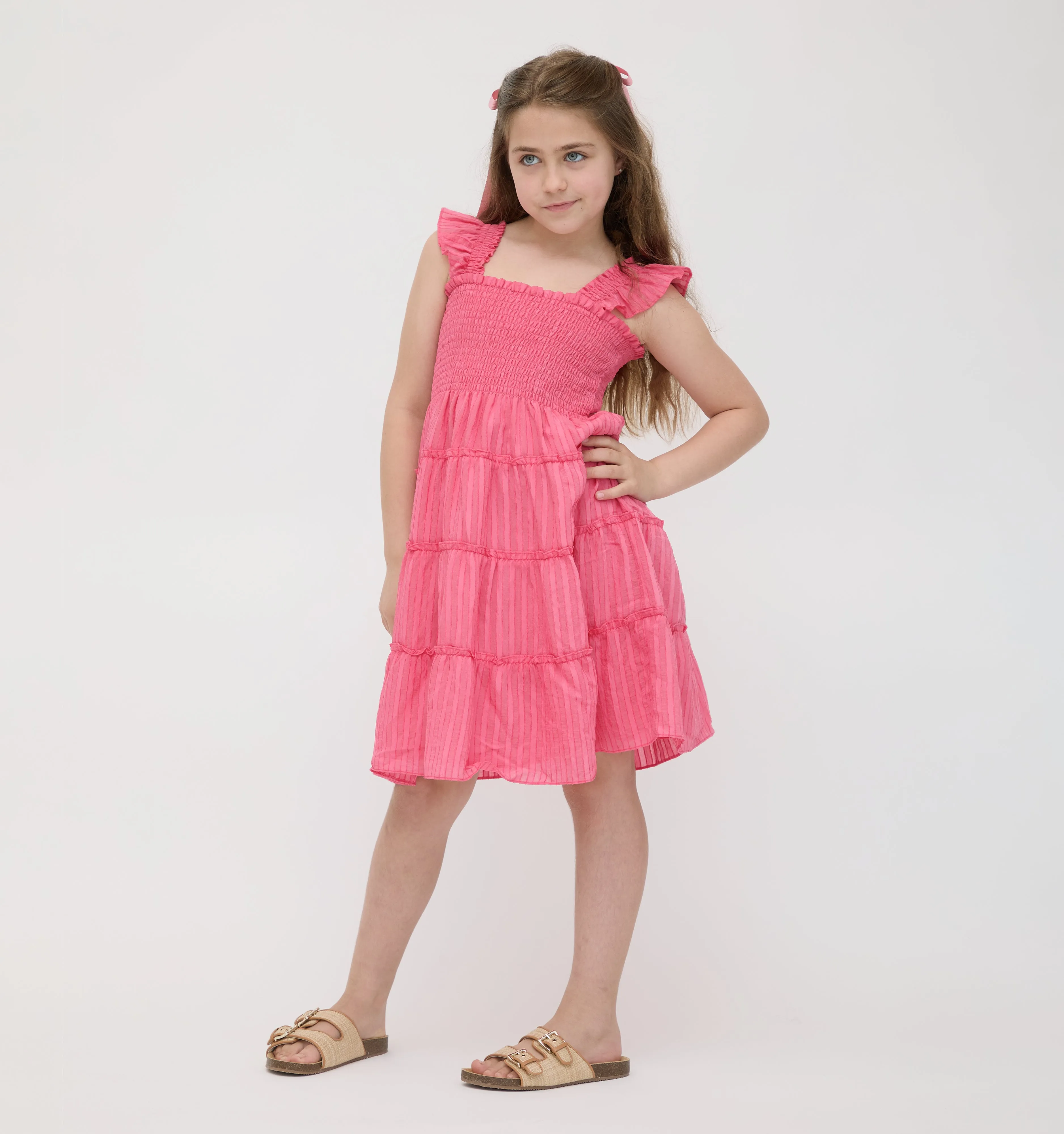 The Tiny Ellie Nap Dress - Watermelon Tonal Seersucker