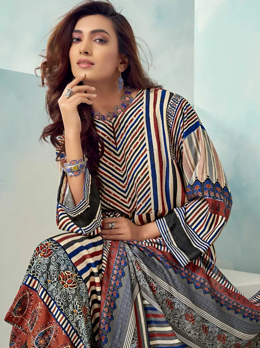 Unstitched Printed Muslin Silk Salwar Suit Dress Material for Women