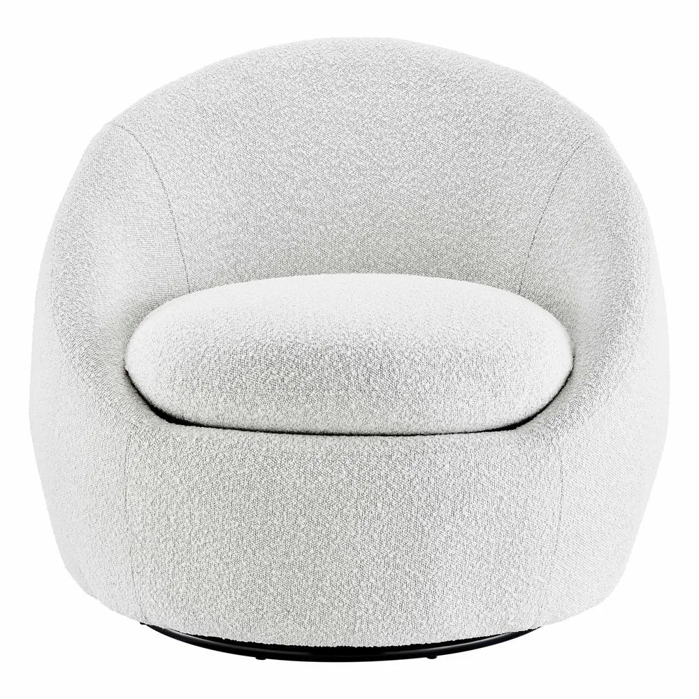 White Modern Mid Century Fabric Swivel Accent Chair